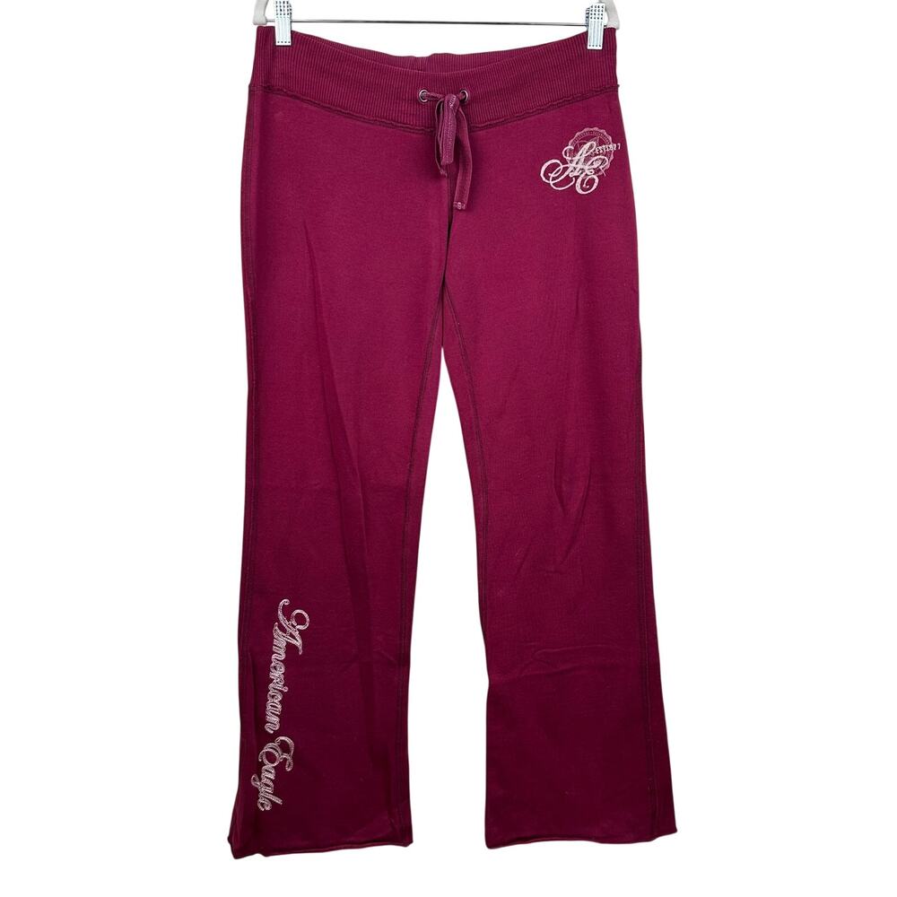 American Eagle Low Rise Wide Leg Sweatpants Vintage Y2K Embroidered Logo Red Sm